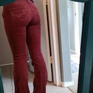 Burgundy red corduroy flared jeans